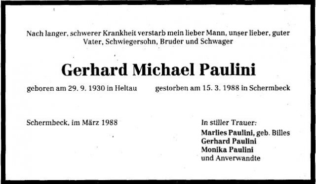 Paulini Michael Gerhard 1930-1988 Todesanzeige